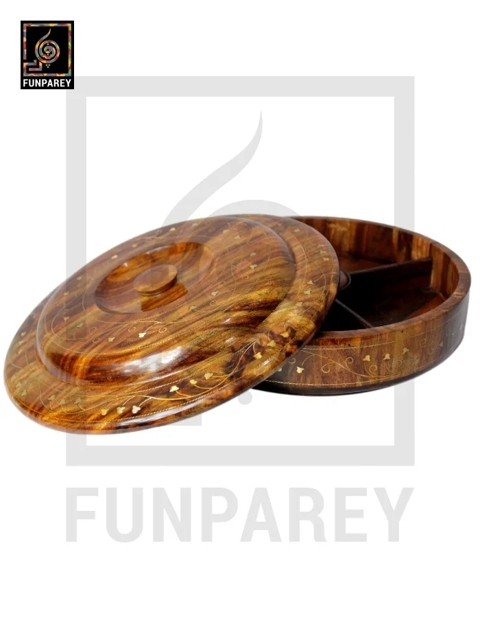 Premium Wooden Dry Fruit Bowl 12" With Brass Work