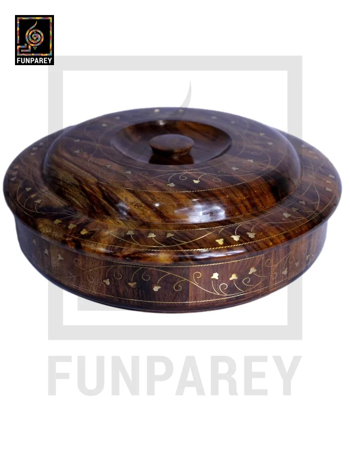 Premium Wooden Dry Fruit Bowl 12" With Brass Work