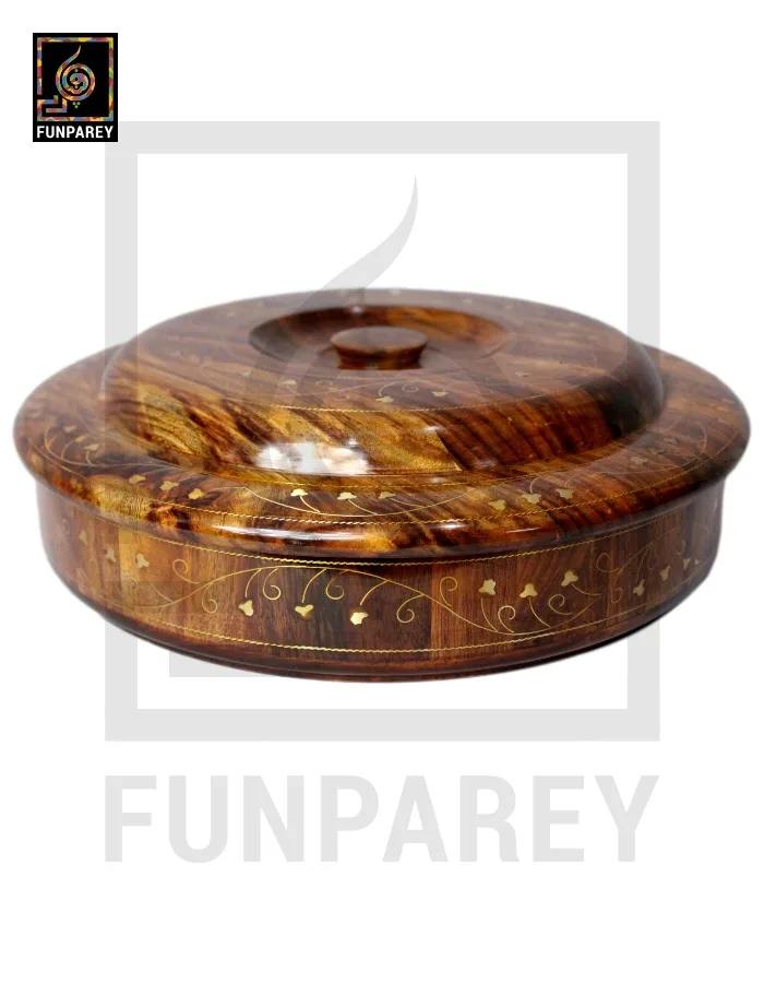 Premium Wooden Dry Fruit Bowl 12" With Brass Work