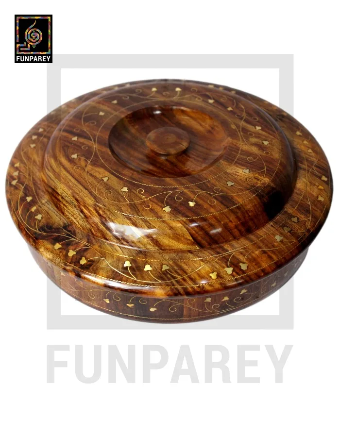 Premium Wooden Dry Fruit Bowl 12" With Brass Work