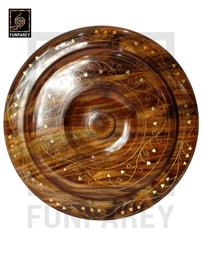 Premium Wooden Dry Fruit Bowl 12" With Brass Work