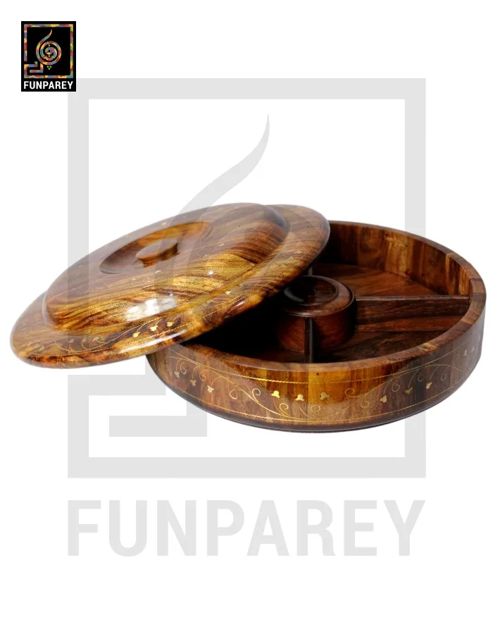 Premium Wooden Dry Fruit Bowl 12" With Brass Work