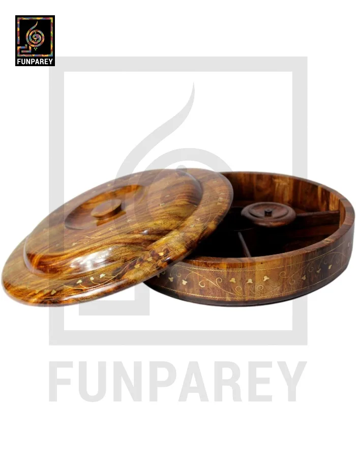 Premium Wooden Dry Fruit Bowl 12" With Brass Work