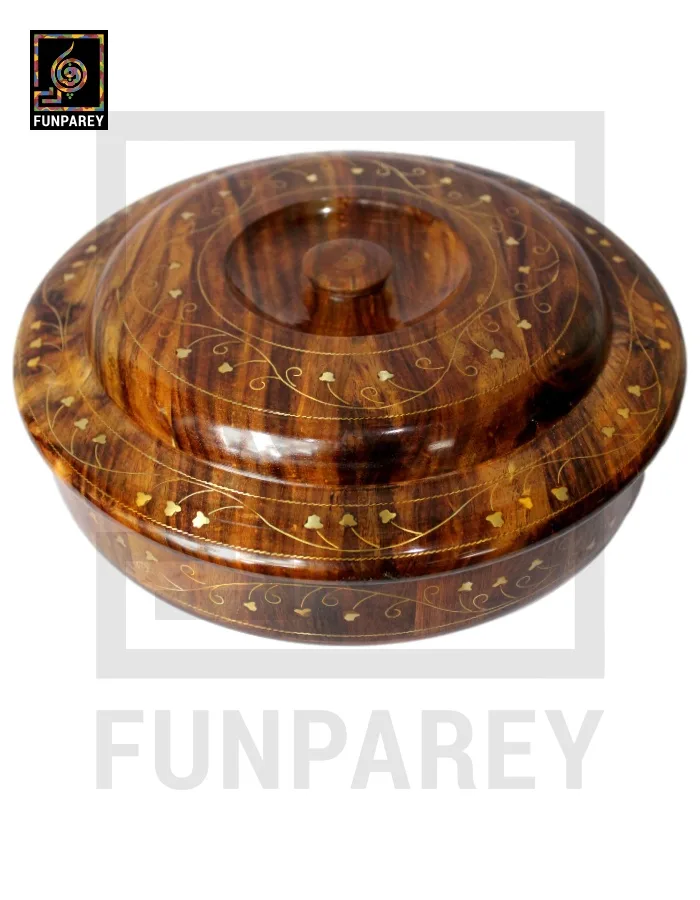 Premium Wooden Dry Fruit Bowl 12" With Brass Work