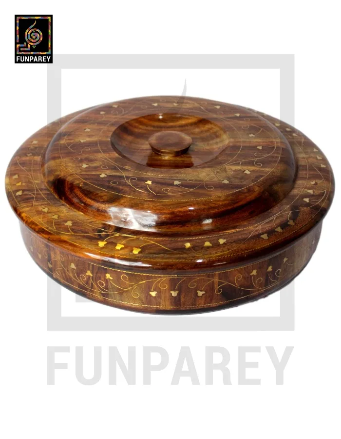 Premium Wooden Dry Fruit Bowl 12" With Brass Work