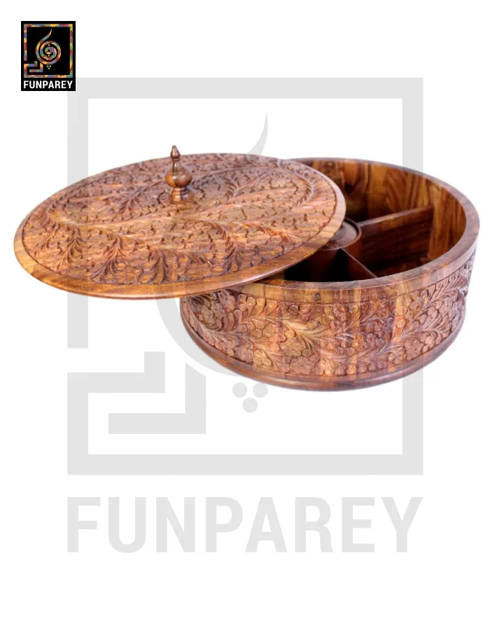 Premium Wooden Dry Fruit Bowl 10" with Standard Carving Design