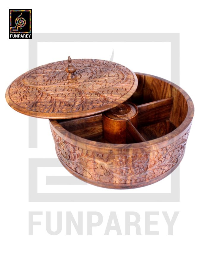 Premium Wooden Dry Fruit Bowl 12 with Standard Carving Design