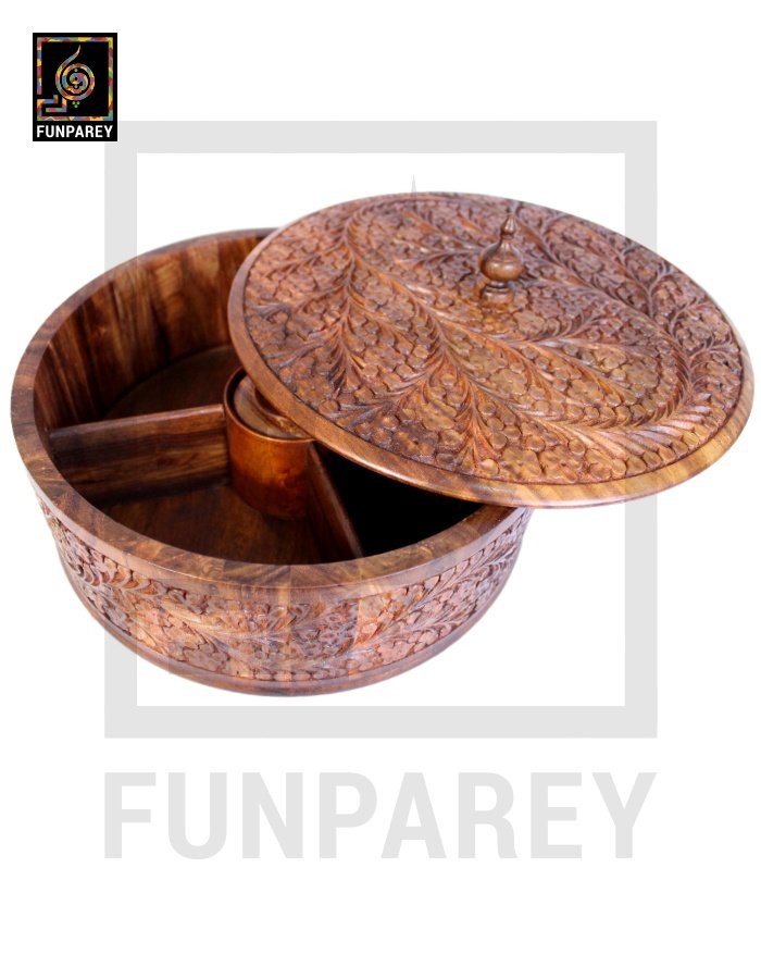 Premium Wooden Dry Fruit Bowl 12 with Standard Carving Design