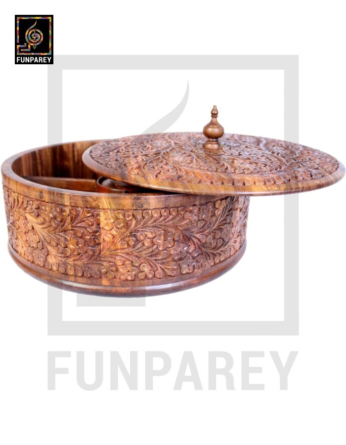 Premium Wooden Dry Fruit Bowl 12 with Standard Carving Design