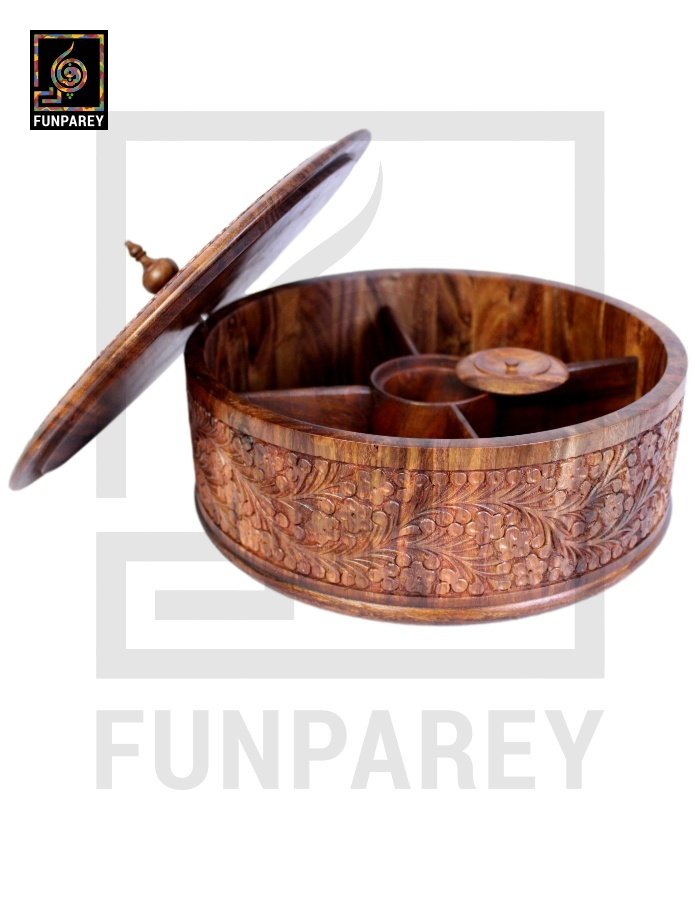 Premium Wooden Dry Fruit Bowl 12 with Standard Carving Design