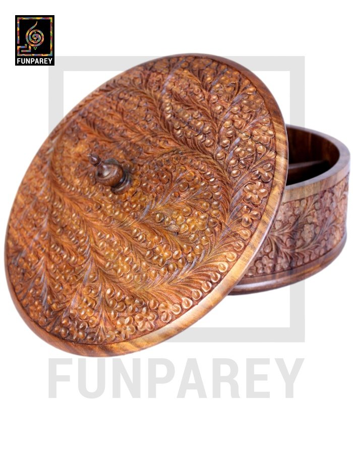 Premium Wooden Dry Fruit Bowl 12 with Standard Carving Design