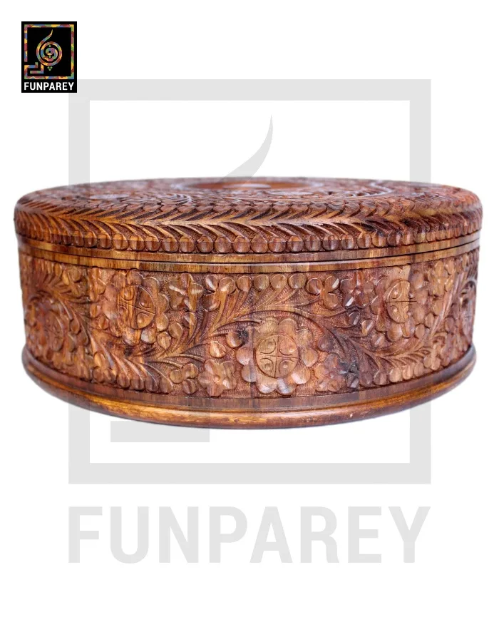 Premium Wooden Dry Fruit Bowl 12 with Heavy Carving Design