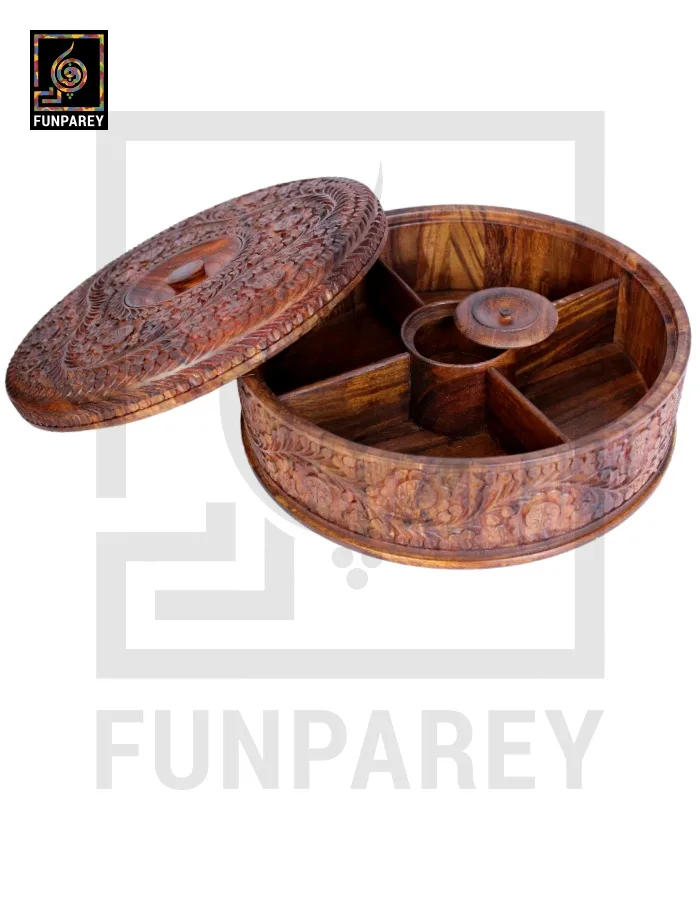 Premium Wooden Dry Fruit Bowl 12 with Heavy Carving Design