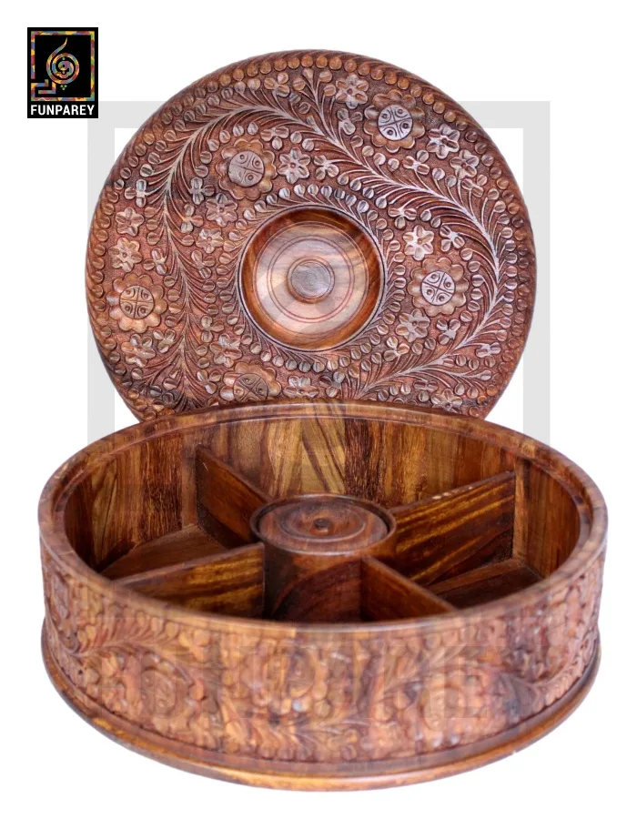 Premium Wooden Dry Fruit Bowl 12 with Heavy Carving Design