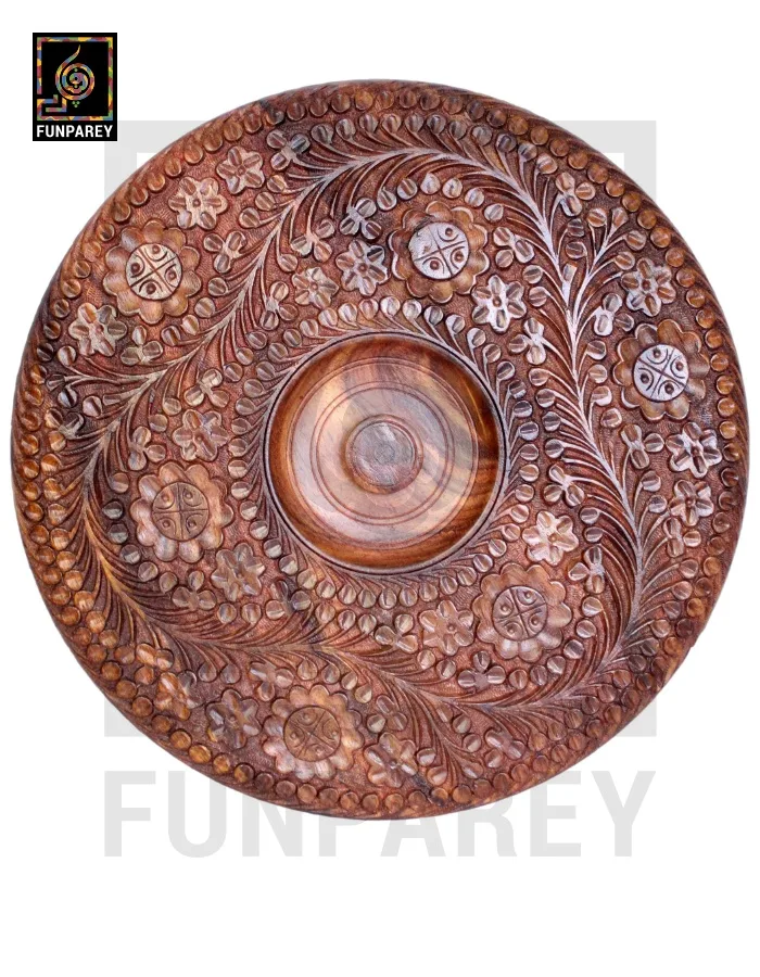 Premium Wooden Dry Fruit Bowl 12 with Heavy Carving Design