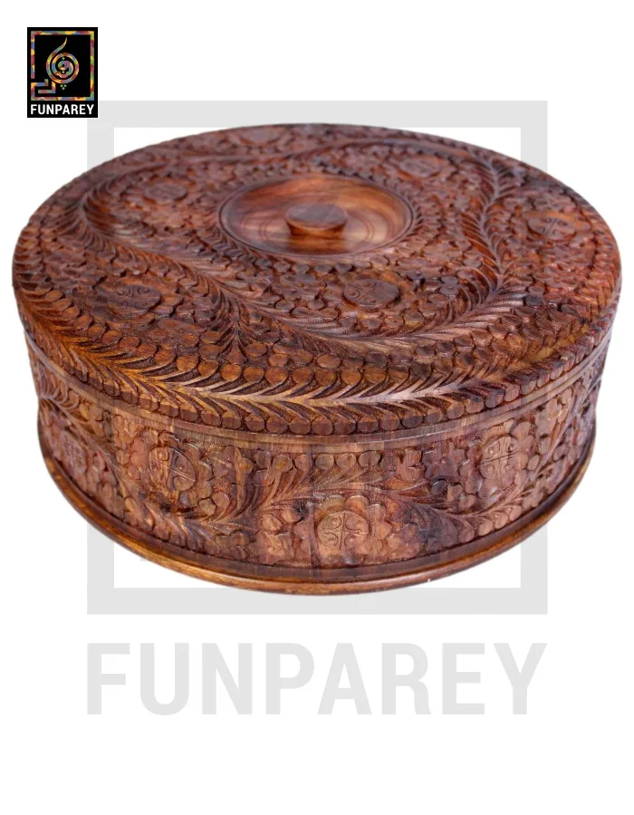 Premium Wooden Dry Fruit Bowl 12 with Heavy Carving Design