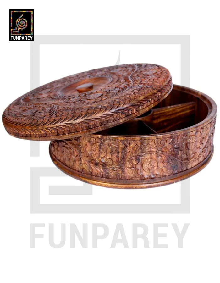 Premium Wooden Dry Fruit Bowl 12 with Heavy Carving Design