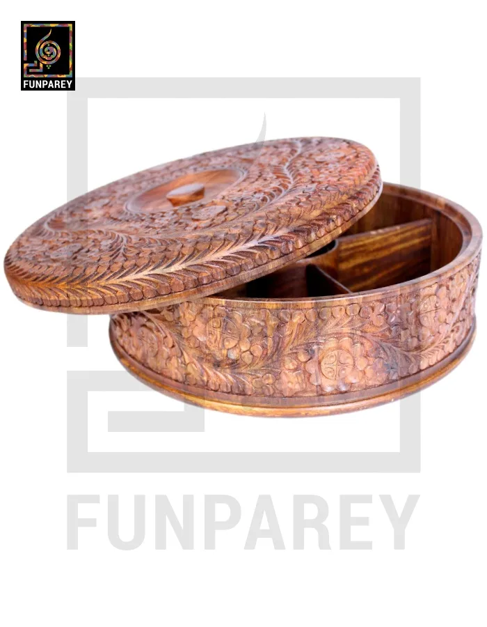Premium Wooden Dry Fruit Bowl 12 with Heavy Carving Design