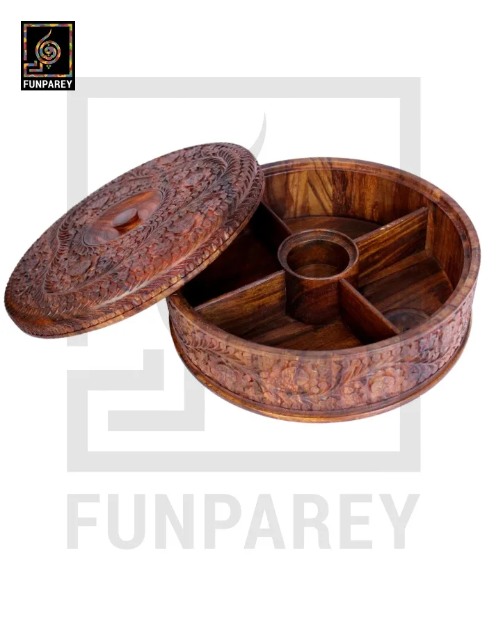 Premium Wooden Dry Fruit Bowl 12 with Heavy Carving Design