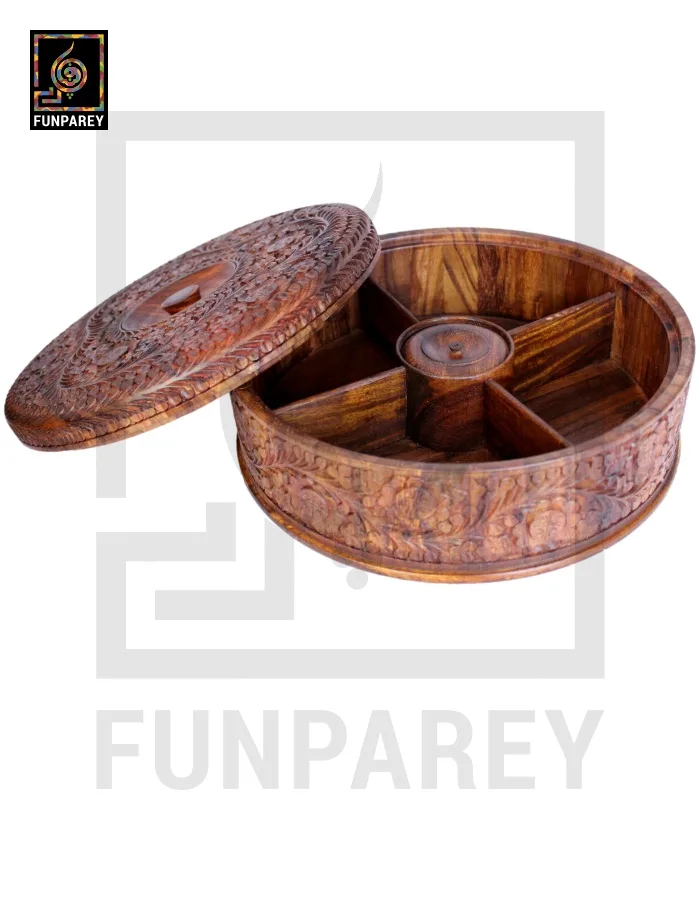 Premium Wooden Dry Fruit Bowl 12 with Heavy Carving Design