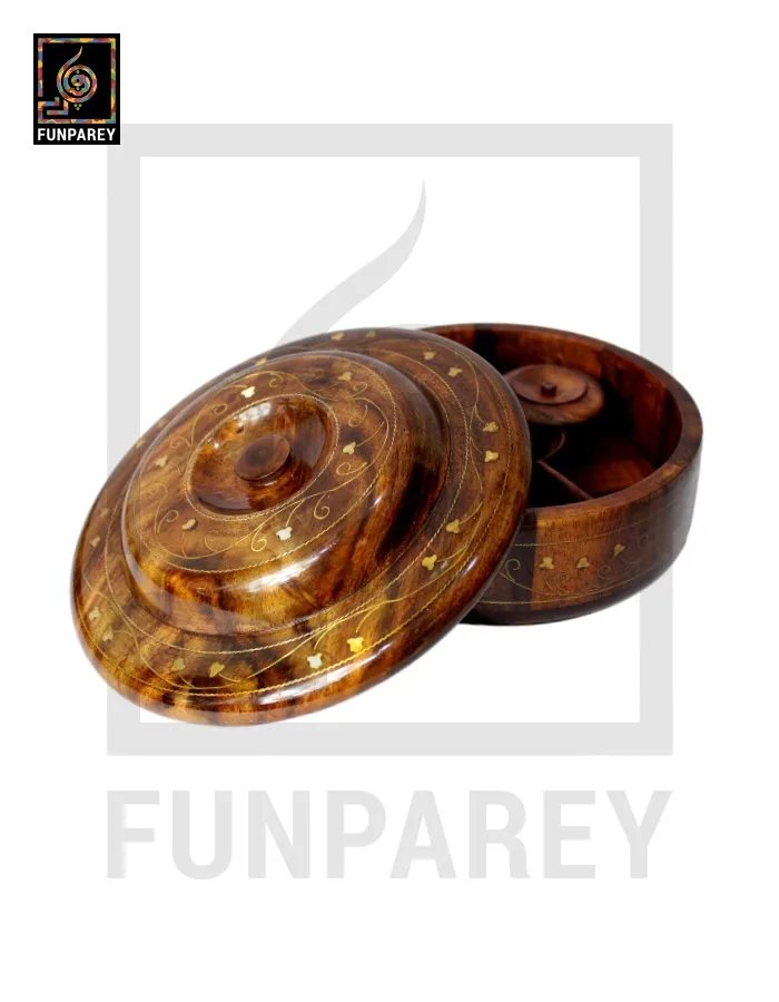 Premium Wooden Dry Fruit Bowl Set With Brass Work (3 Pieces)