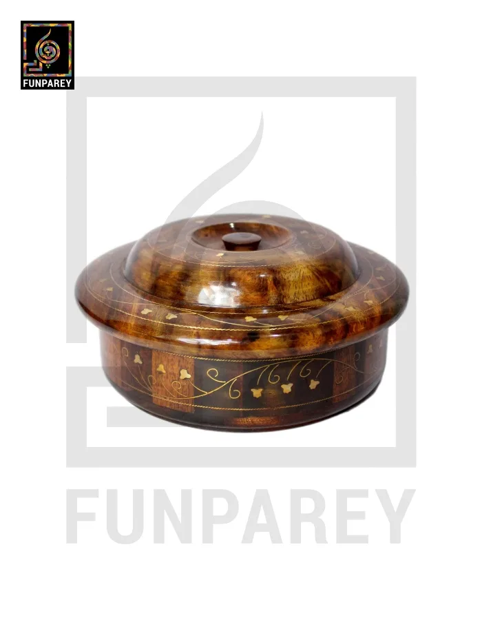 Premium Wooden Dry Fruit Bowl Set With Brass Work (3 Pieces)