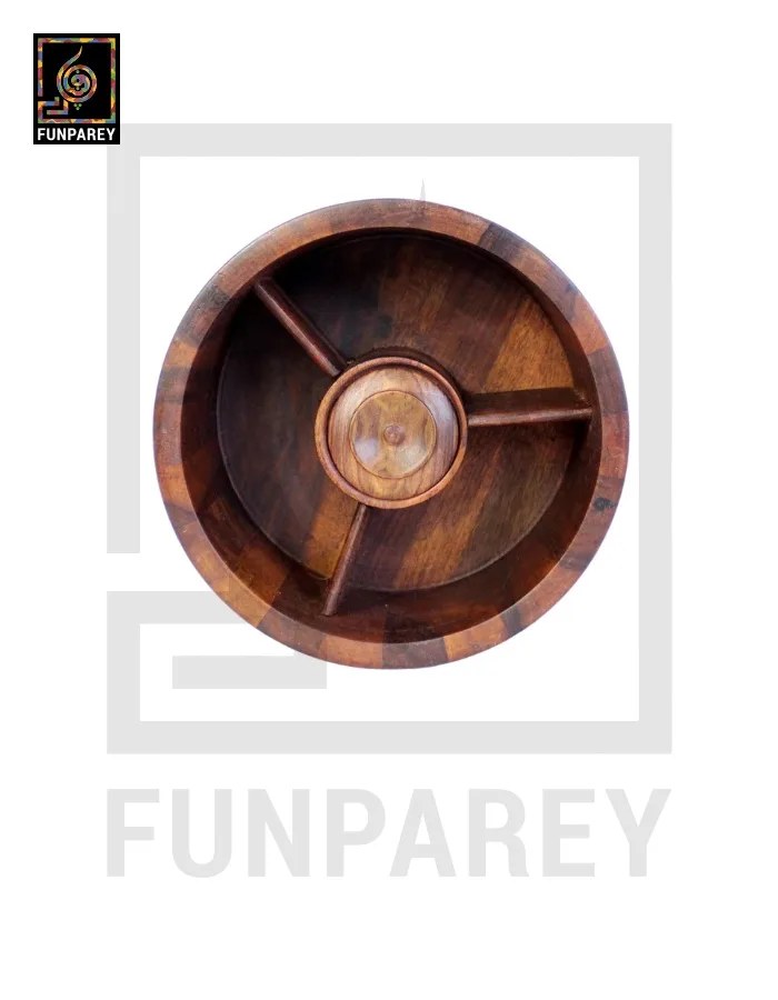 Premium Wooden Dry Fruit Bowl 10" with Standard Carving Design