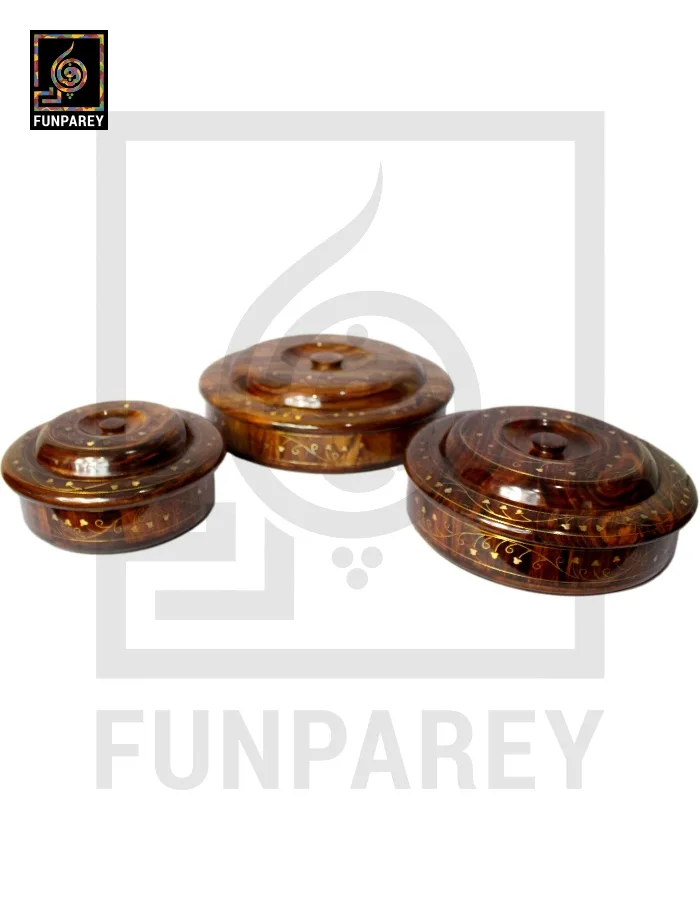 Premium Wooden Dry Fruit Bowl Set With Brass Work (3 Pieces)