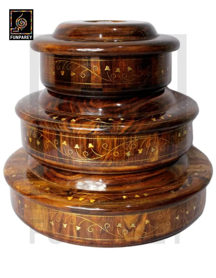 Premium Wooden Dry Fruit Bowl Set With Brass Work (3 Pieces)