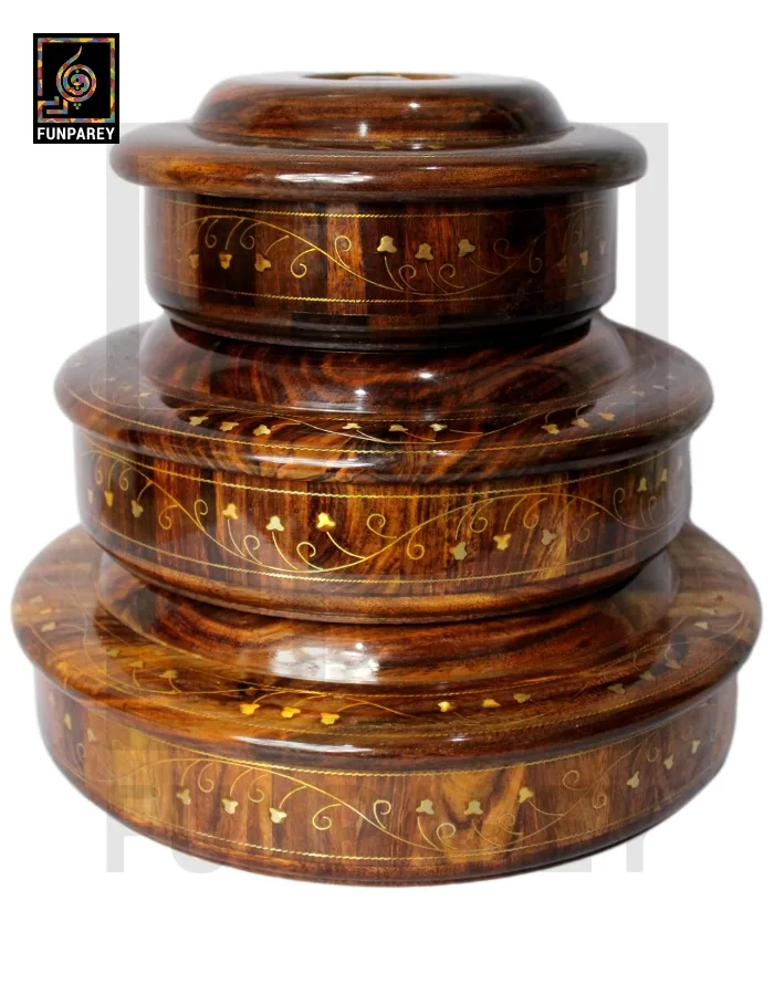 Premium Wooden Dry Fruit Bowl Set With Brass Work (3 Pieces)