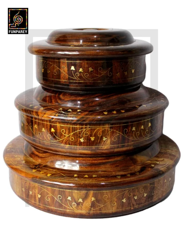 Premium Wooden Dry Fruit Bowl Set With Brass Work (3 Pieces)
