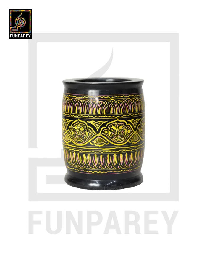 Premium Wooden Accessory Jar With Lacquer Art