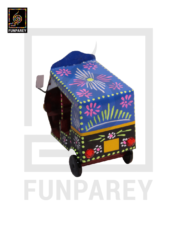 Handmade Metallic Colorful Truck Art Rickshaw Set (4 Piece)