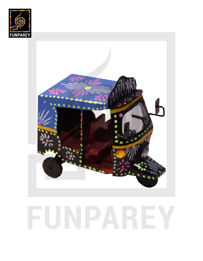 Handmade Metallic Colorful Truck Art Rickshaw Set (4 Piece)