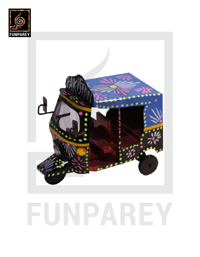Handmade Metallic Colorful Truck Art Rickshaw Set (4 Piece)