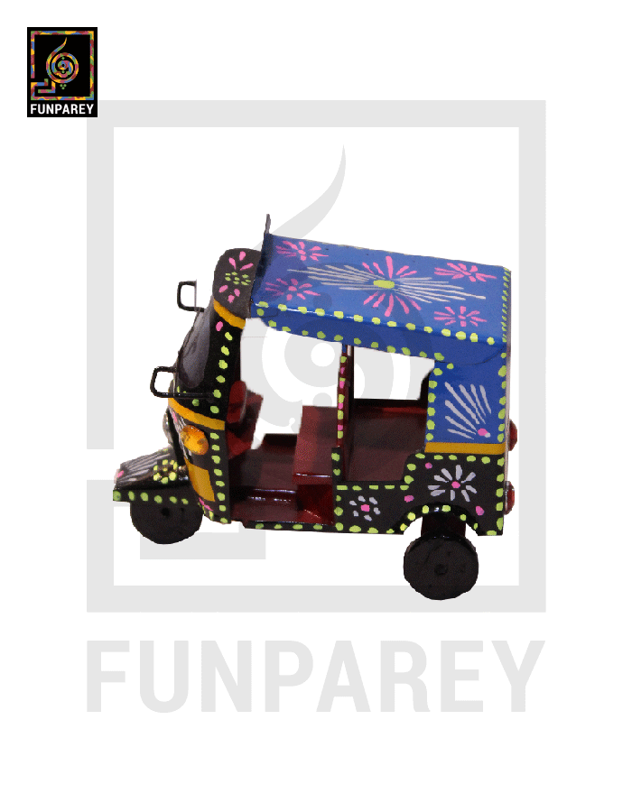 Handmade Metallic Colorful Truck Art Rickshaw Set (4 Piece)