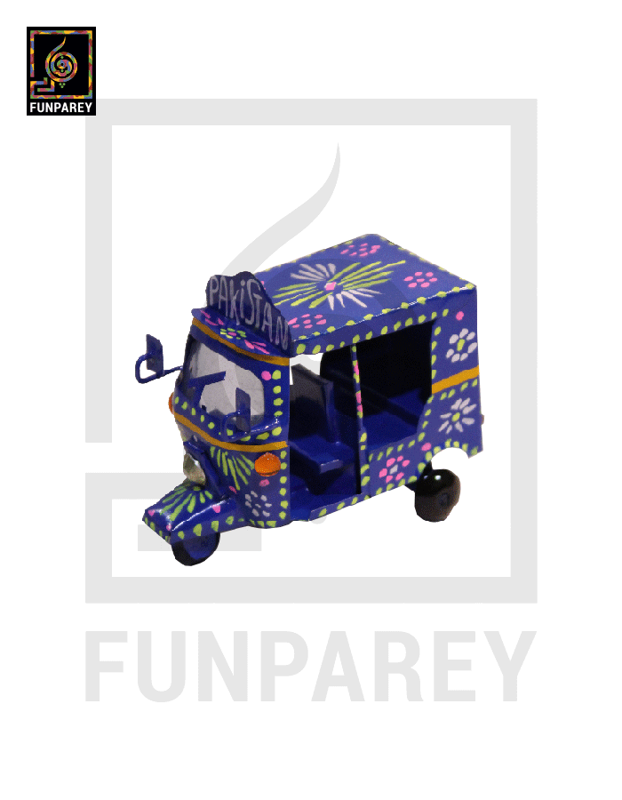Handmade Metallic Colorful Truck Art Rickshaw Set (4 Piece)