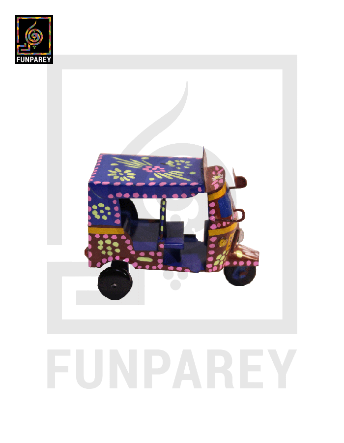 Handmade Metallic Colorful Truck Art Rickshaw Set (4 Piece)