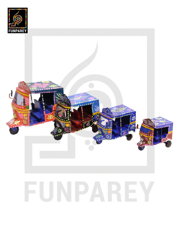 Handmade Metallic Colorful Truck Art Rickshaw Set (4 Piece)