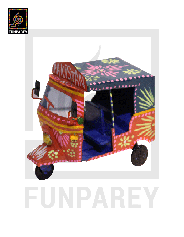 Handmade Metallic Colorful Truck Art Rickshaw Set (4 Piece)