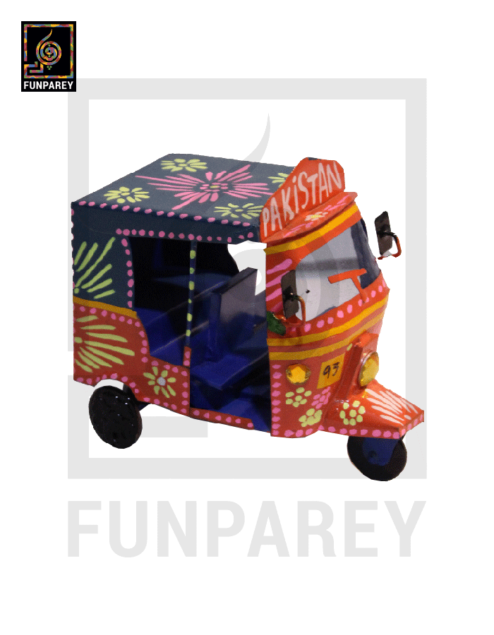 Handmade Metallic Colorful Truck Art Rickshaw Set (4 Piece)