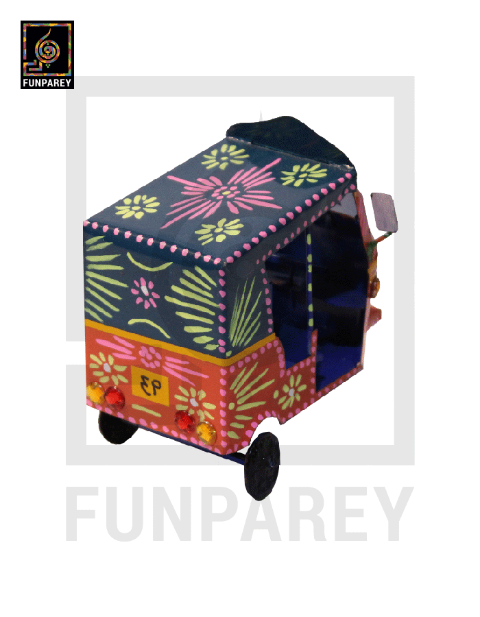 Handmade Metallic Colorful Truck Art Rickshaw Set (4 Piece)