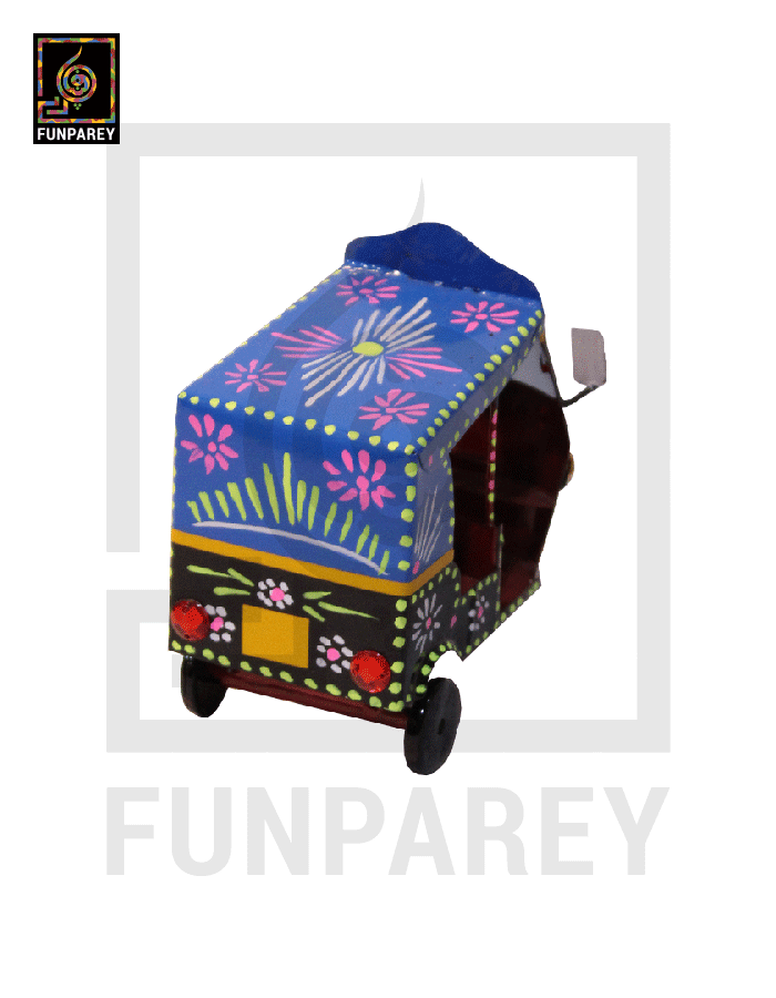 Handmade Metallic Colorful Truck Art Rickshaw Set (4 Piece)