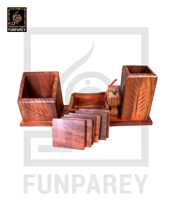 Hand Carved Desk Organizer Premium