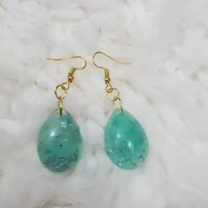 Handcrafted Resin Earrings - Green With Silver Flakes