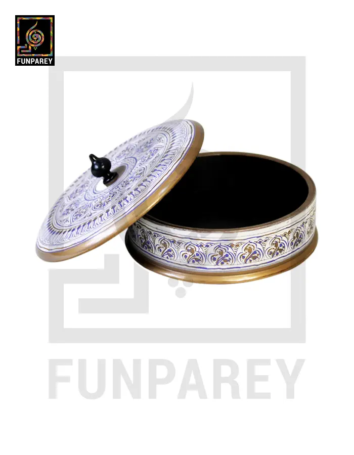 Wooden Candy Bowl 6″ with Nakshi Art Flat Surface White