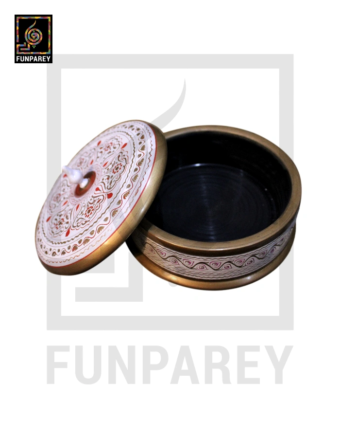 Wooden Candy Bowl 6″ with Nakshi Art Flat Surface White