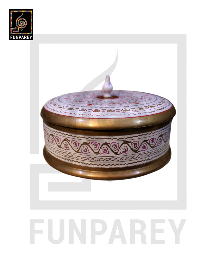 Wooden Candy Bowl 6″ with Nakshi Art Flat Surface White