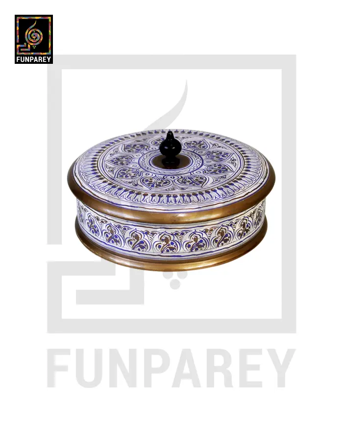 Wooden Candy Bowl 6″ with Nakshi Art Flat Surface White