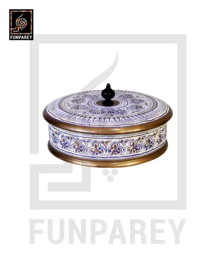 Wooden Candy Bowl 6″ with Nakshi Art Flat Surface White